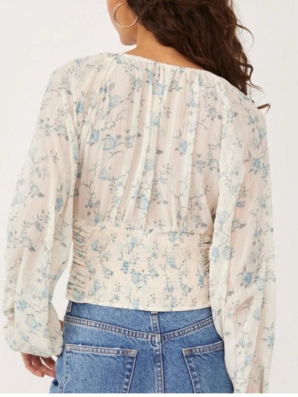 FREE PEOPLE FINAL ROSE RUCHED PRINT BLOUSE - Picture 5 of 9